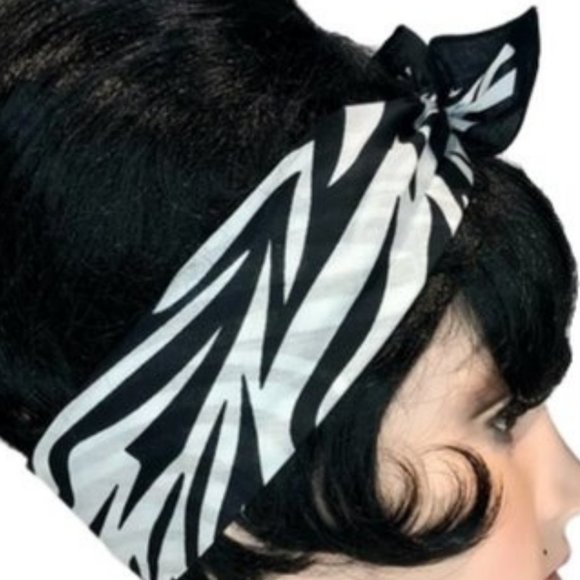 Zebra Striped Black and White Animal Print Bandana Tie Headband - Picture 11 of 13